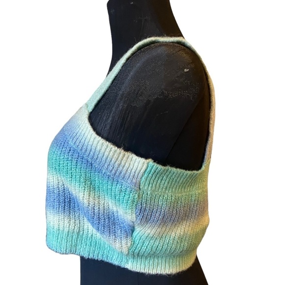 Bailey Rose Blue/Green Cropped Sweater Tank Top Large - Picture 6 of 11